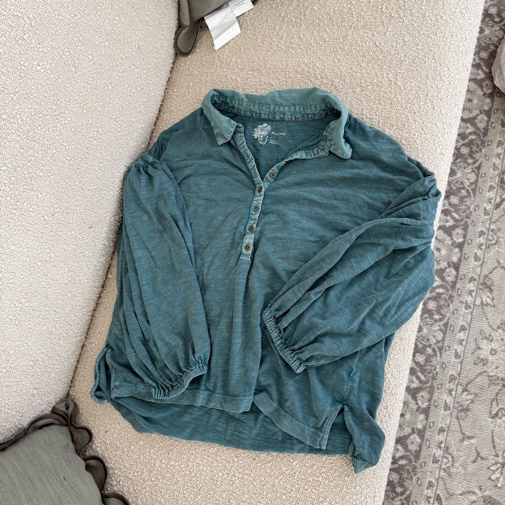 Anthropologie Pilcro Balloon Sleeve Henley Top